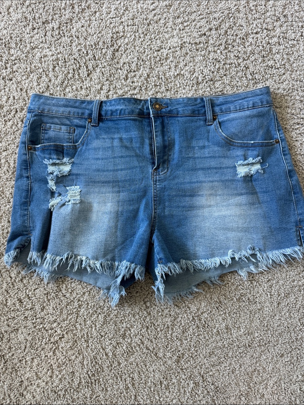 Denim Frayed Hem Distressed Women's Shorts - Light Blue